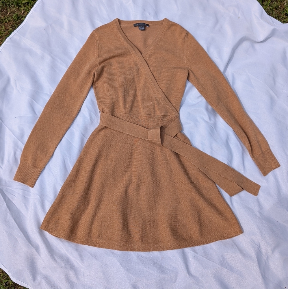 Elegant Tan Wrap Dress